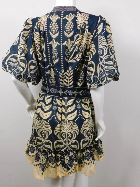 FARM RIO Ainika Tropical Splendor Blue Mini Dress L (32926) - Picture 3 of 6